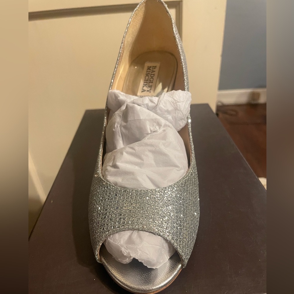 Brand new Badgley Mischka Awake Silver Glitter Wedge